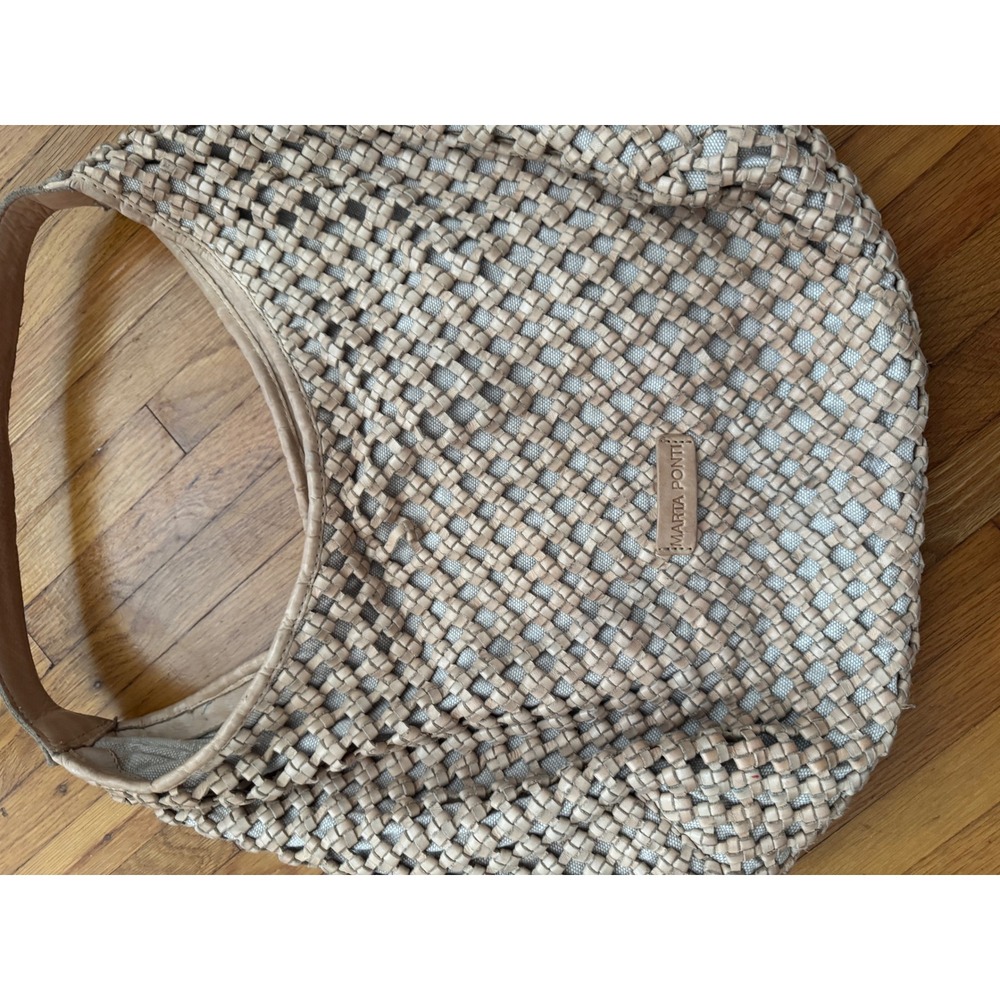 Marta Ponti Portugal Woven Leather Hobo Bag Tan Beige Basketweave Slouchy Tote